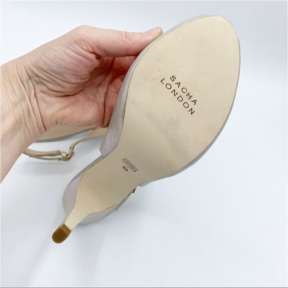 Lulu Townsend Tara Iridescent Silver Sling Back Peep Toe Platform Evening Heels - Picture 8 of 15